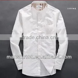 2016 New Style Roll up Sleeve Mandarin Collar Linen Cotton Shirts for Men thumbnail-3
