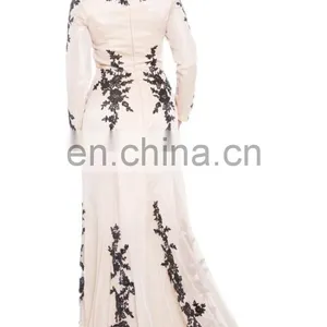 China OEM Long Sleeve Muslim Evening Dress Sequined Silk Beige Muslim Women Formal Dress, Muslim Evening Gown With Wrap Hijab thumbnail-3