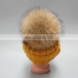 Wholesale Plan White Knitting Beanie Hat For Child With Fur Ball Baby Hat thumbnail-4