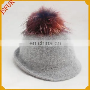Hot Sale Top Quality Genuine Raccoon Fur Pompom Woolen Hat thumbnail-2