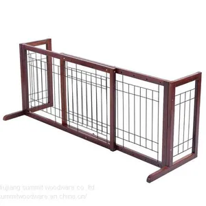 Wood Dog Gate Adjustable Indoor Solid Construction Pet Fence thumbnail-1