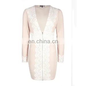 2016 New Fashion Summer Clothes Lace Trim Zip Front Bodycon Dress thumbnail-5
