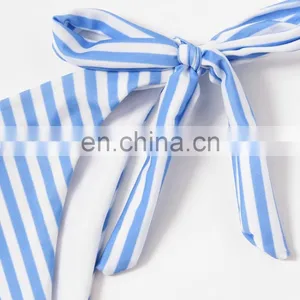 Tie Side One Shoulder Striped Bikini Set thumbnail-4