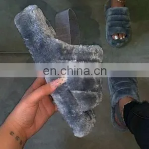 Amazon Hot Sale Factory Price Fashion Women Indoor Soft With the Faux Fur Furry Slipper for Ladies thumbnail-4