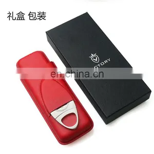 Handmade Portable High Quality 2piece Genuine Leather Custom Cigar Holder Case With Cutter Gift Set thumbnail-6