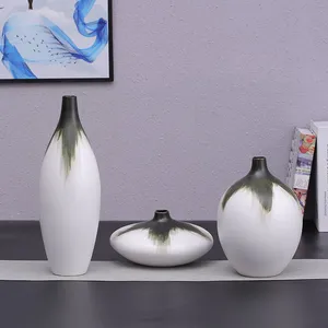 Large Calibe Wax Gourd Round Trapezoid Green And White Ceramic Vase Creative Home Decor thumbnail-3