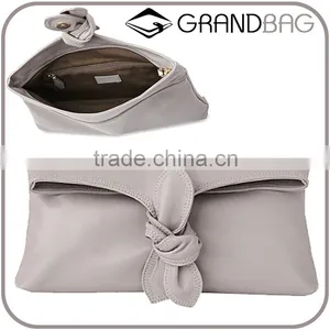 Knot Women Soft Smooth Genuine Leather Clutch Bag Nappa Foldover Party Clutch Good Quality Hand Bag Guangzhou Factory thumbnail-1
