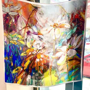 Silk Scarf Square Scaves Flowers Scarf Art of Ancient Paintings High Quality 70*70cm thumbnail-4