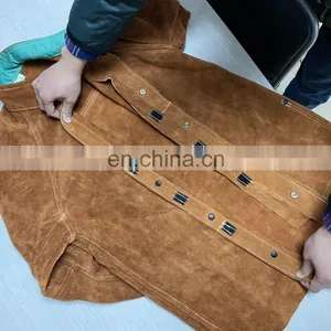 FR Cow Leather Welder Clothing Leather Weldor Apron Fire Proof Coverall Flame Retardant Cow Split Leather Welding Jackets thumbnail-5