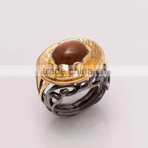 925 SOLID STERLING FINE SILVER SUN STAR RING BLACK & GOLD RHODIUM thumbnail-1
