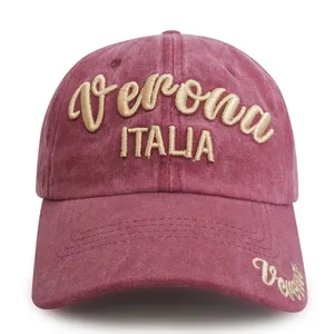 Caps Factory Custom 6 Panel Stone Washed Dad Cap Cotton Vintage Baseball Hat Custom Embroidery Logo Texas Sports Caps thumbnail-4