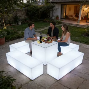 Illuminated Table Lit Side Led Polyethylene Hire Glow in the Dark Ice Light Mood Lighting Cube thumbnail-5