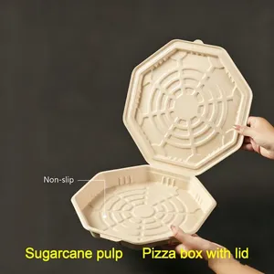 Eco-Friendly 2mm Thick Paper Pulp Bagasse Pizza Box With Oil-Resistant Coating for Takeaway Packaging thumbnail-1