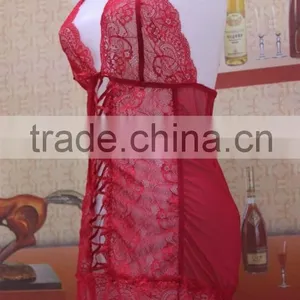 Red Sexy Lace Mature Lingerie, Transparent Sexy Women Lingerie Nighty Most Popular thumbnail-3