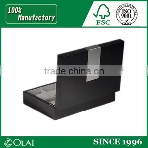 Deluxe Luxury Black Wooden Watch Box With Metal Logo thumbnail-2