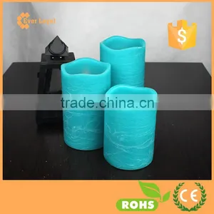 Flickering Flame LED Wax Candles Light Rustic Pillar Candle Set With Special Peacock Blue thumbnail-1