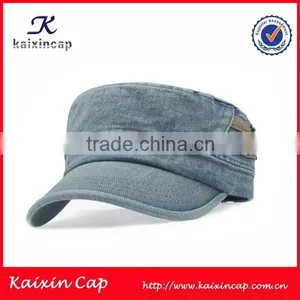 High Quality Wholesale Custom Made Blank Design Your Own Blue Jean Flat Top Military Cap thumbnail-5