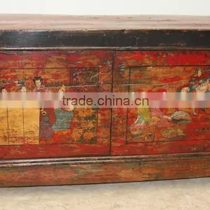 Antique Mongolia Two Door Cabinet Hand Painted thumbnail-1