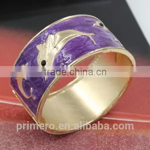 Gypsy Dolphin Gold Color Vintage Enamel Bracelet Bangle Cuff Jewelry For Woman thumbnail-6