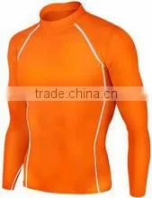 92% Polyester 8% Spandex (Lycra) Plain Orange Full Sleeves Compression Shirt / Rash Guard With White Stitching Work thumbnail-1