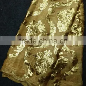 New Arrival Soft Golden Embroidery Korea Silk Lace Fabrics With Sequins thumbnail-1