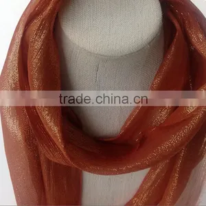 Handmade Rust Gold Lurex Morocco Shimmer Fabric Silk Long Scarf thumbnail-2
