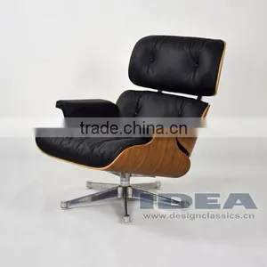 Replica Charles Lounge Chair Walnut Veneer Black Leather thumbnail-2