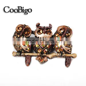 Fashion Jewelry Three Bling Charming OWL Shape Design Brooch Party Promotion Gift Apparel Accessories thumbnail-1