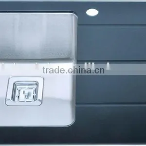 Durable Stainless Steel Bowl Tempered Glass Top Basin Sink for Kitchen With Glass Drainboard thumbnail-3