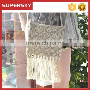 B903 Handmade Crochet Tassel White Single Shoulder Lady Bag Bohemia Beach Retro Tassel Female Bag thumbnail-2