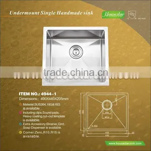 Housestar Undermount One Bowl Sink Single Steel Sink With High Quality Factory Price Sink Kitchen Without Faucet thumbnail-5