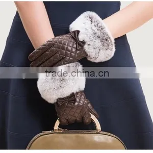 Sheep Leather Lattice Pattern With Bowknot Ornaments Rex Rabbit Fur Trim thumbnail-5