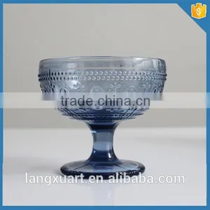 Handmade Pressed Blue Solid Color Glass Ice Cream Cups Wholesale thumbnail-1