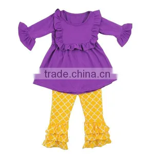 2016 Wholesale Girl Fall Clothing Kids Long Sleeve Ruffles Outfits Little Girls Boutique Clothing Sets thumbnail-3