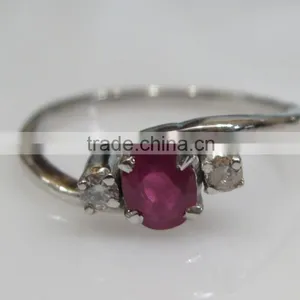 Sterling Silver Ring With Ruby & Diamond Natural Nontreated thumbnail-1