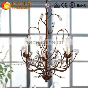 Antique Wrought Iron Candle Chandelier With Clear Crystal Chandelier thumbnail-1