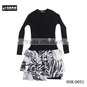 High Quality Wool Kids Girl Dress, Girls Puffy Black Wool Dress thumbnail-1