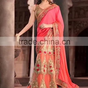 Pink Georgette On Net Lehenga Saree thumbnail-1