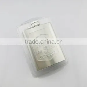 8OZ 201 Stainless Steel Hipflask With Clamshell Hang on Bottle, Blister Packing Hipflask thumbnail-2