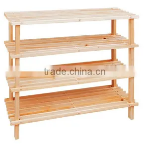 4 Tier Slatted Wooden Shoe Rack - 68 x 74 x 26 cm thumbnail-1