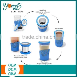 Hot Selling Silicone Stainless Steel Tea Infuser Glass Tea Cup Sets thumbnail-3