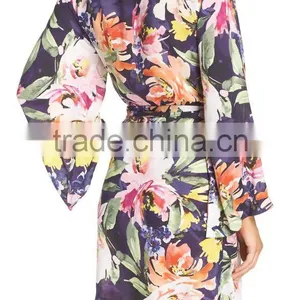 Floral Print Janpanese Kimono Style Robe for Women Long Sleeve Silk Kimono Robes Wholesale Custom Made thumbnail-4