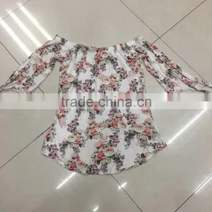 Cheap Boat Neck Mid-sleeve Flower Print Women Tops Factory Closeouts thumbnail-1