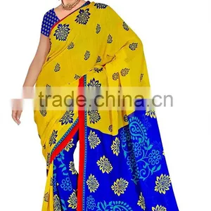 Surat Printed Sari in 2 Color Green & Blue thumbnail-2