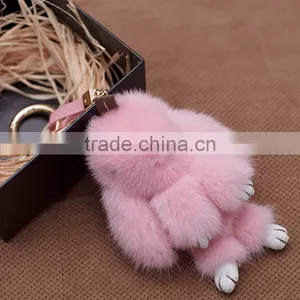 Myfur Customized Wholesale Luxury Baby Pink Mink Fur Made Rabbit Fur Key Ring thumbnail-1
