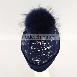 Myfur 2017 Wool Adults Style Letter Printing Pompom Hat With Real Fur Pom Pom thumbnail-3