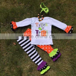 The Halloween Kids Girls The Pumpkin Print OUTFITS Pant Sets Girls Boutique Clothes Kids Sets With Matching Accessory thumbnail-1