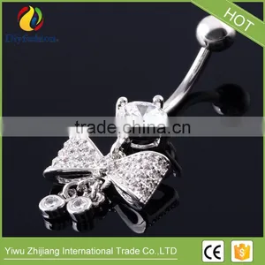 Stainless Steel Big CZ Bowknot Long Navel Ring thumbnail-1