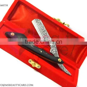 Stainless Steel Barber Razor Hand Engraved With Buffalo Horn thumbnail-1