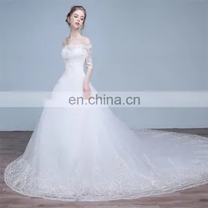 HS1624 2017 Bling Wedding Dress China Long Train Sequined Appliqued Embroidery Bridal Ball Gown thumbnail-2